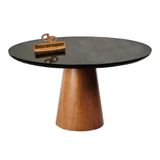 Mesa De Jantar Tampo Laqueado E Vidro 110cm - Base Cone Envernizada Preta