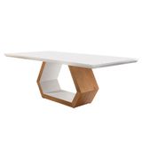 Mesa De Jantar Retangular Com Tampo De Vidro Ane I Off White E Imbuia 220 Cm