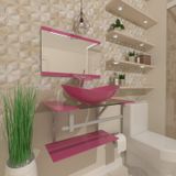 Gabinete Para Banheiro Vidro 60 Cm Cuba Oval E Espelheira Vmex Rosa Rosa
