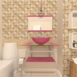 Gabinete Para Banheiro Vidro 60 Cm Cuba Redonda E Espelheira Vmex Rosa Rosa