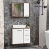 Gabinete Para Banheiro Com Tampo De Vidro Cuba De Sobrepor E Espelheira 60cm Turin Avelato / Branco