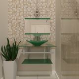 Gabinete Para Banheiro Vidro 60 Cm Cuba Quadrada E Espelheira Vmex Verde Verde