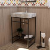 Gabinete Para Banheiro Com Cuba De Sobrepor 60x45cm Estilo Industrial Iron Black Venturi Preto Fosco/concreto