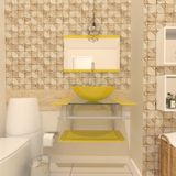 Gabinete Para Banheiro Vidro 60 Cm Cuba Redonda E Espelheira Vmex Amarelo Amarelo