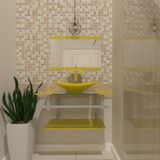 Gabinete Para Banheiro Vidro 60 Cm Cuba Quadrada E Espelheira Vmex Amarelo Amarelo