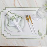 Kit 12 Jogos Americanos Guardanapos De Mesa Retangular Bordado Alecrim - Branco