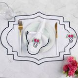 Kit 12 Jogos Americanos Guardanapos De Mesa Retangular Bordado Joaquina - Branco
