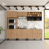 Cozinha Modulada Toscana 5 Peças Em Mdf Com Aéreo 1200 Porta De Vidro Basculante E Torre Quente 2 Fo Freijó