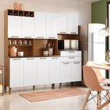 Cozinha Compacta Com 12 Portas 2 Gavetas E Espaço Para Micro-ondas 100% Mdf Vitis Amêndoa/branco