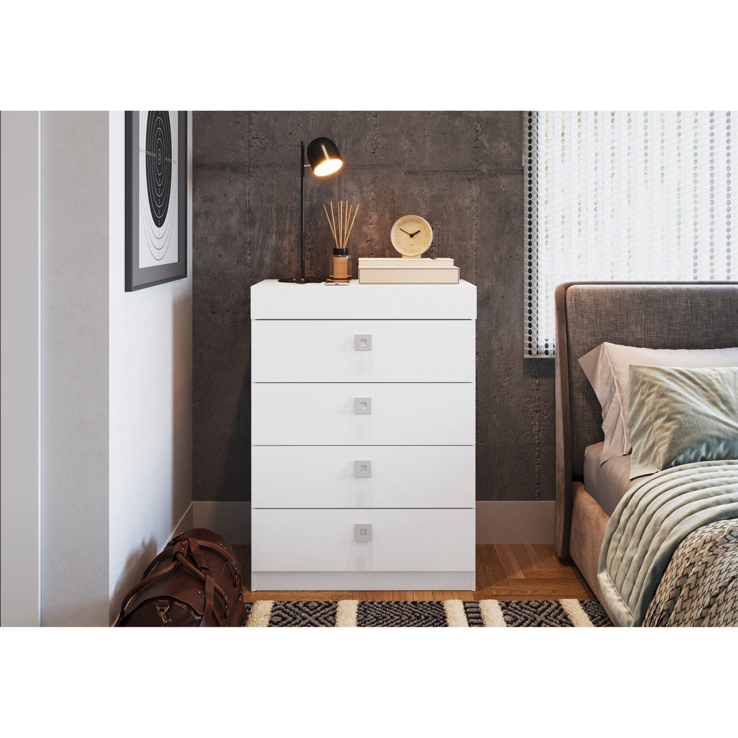 Cômoda 4 Gavetas Com Gabinete Oculto Lock Branco