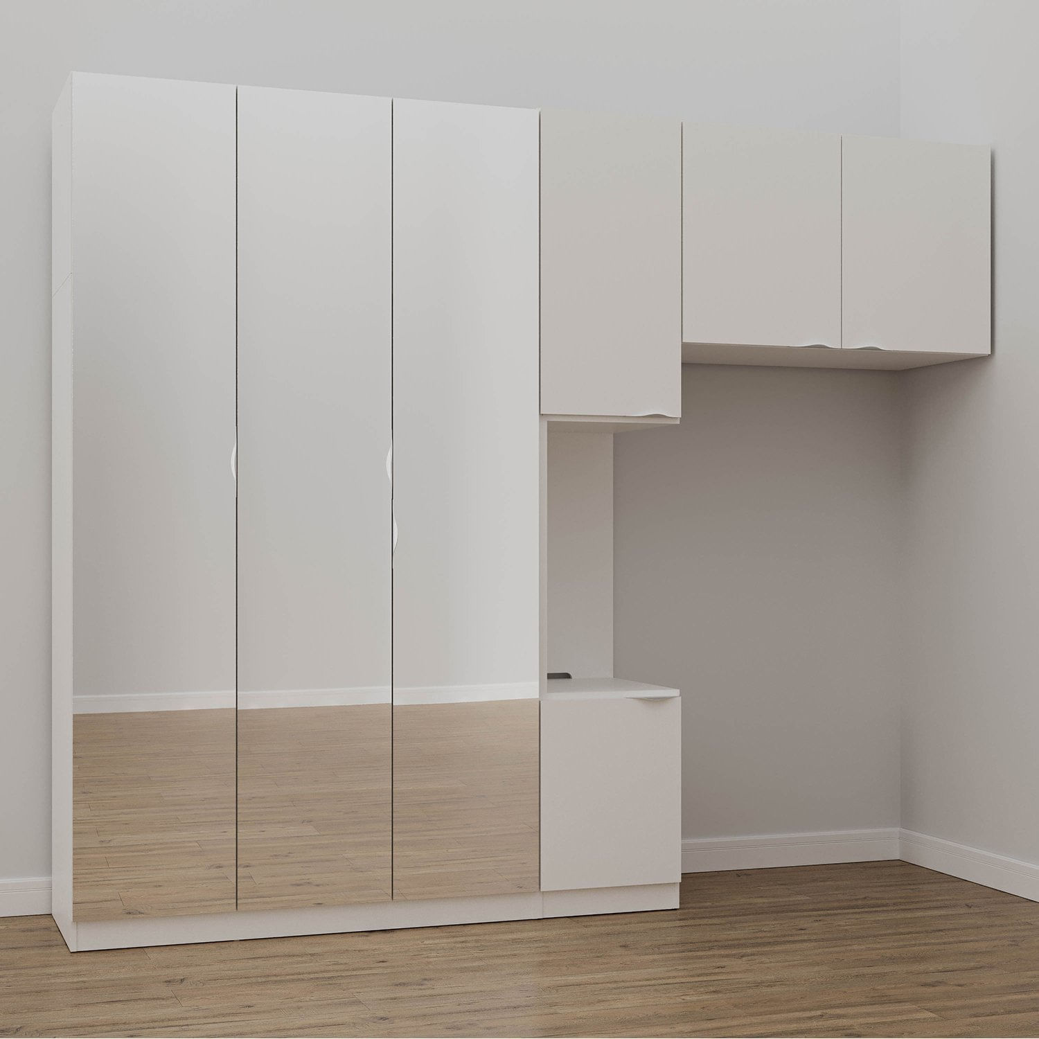 Guarda Roupa Modulado Solteiro 7 Portas Com Espelho E Mesa De Cabeceira Hera Cabecasa Madeiramadeira Branco Geada/cromado