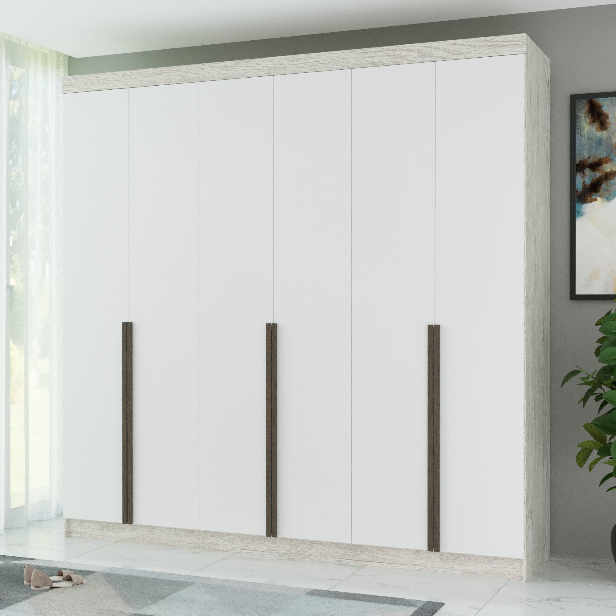 Guarda-roupa Casal 6 Portas 6 Gavetas 100% Mdf Lisboa Teka/branco Supremo/nogueira Cadiz