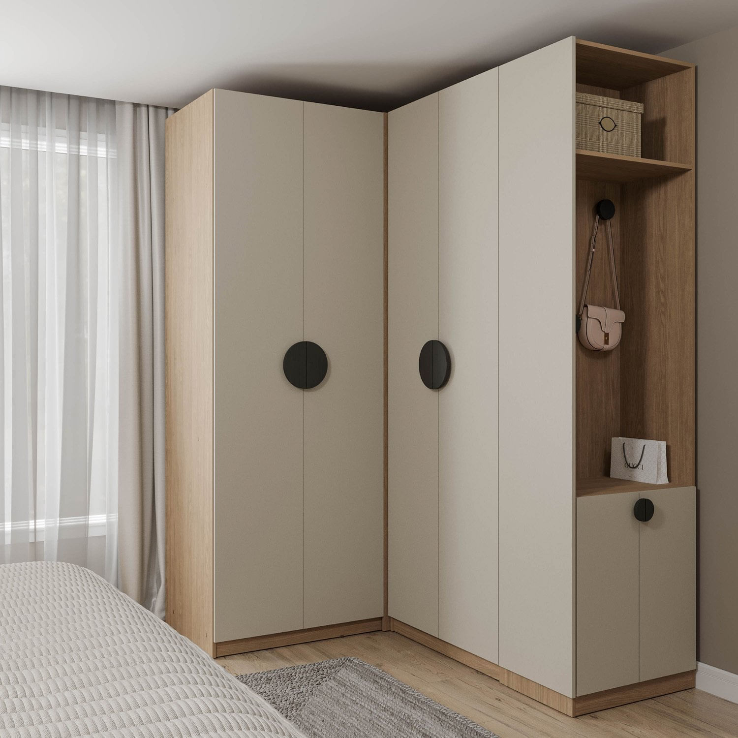 Guarda-roupa Modulado Joy 3 Peças Canto, Nicho Com 2 Gavetas E Sapateira Cabecasa Madeiramadeira Cinza Sereno/avena