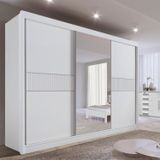 Guarda-roupa Casal Mdf Com Espelho 3 Portas 6 Gavetas Miami Ripado Branco