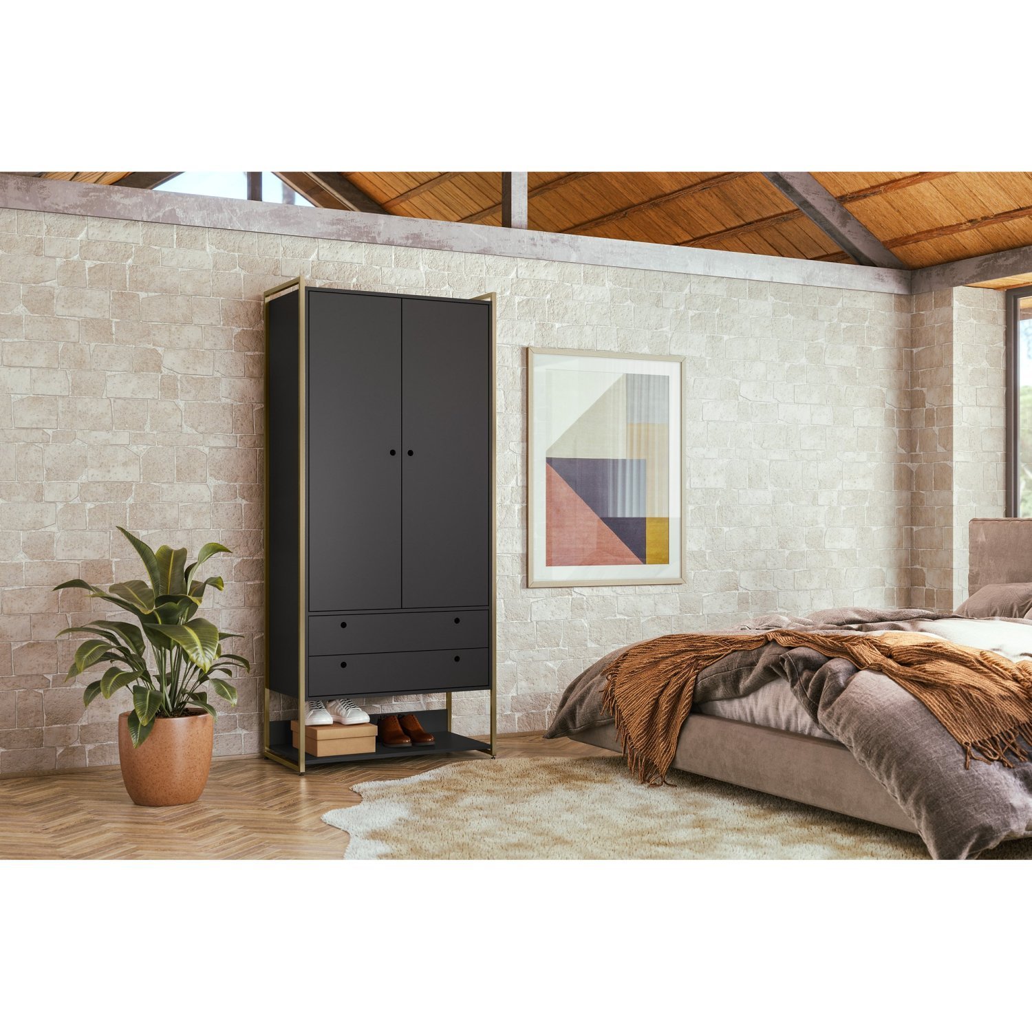 Guarda Roupa Closet Modulado Industrial 2 Porta 2 Gavetas Olivar Preto Ac