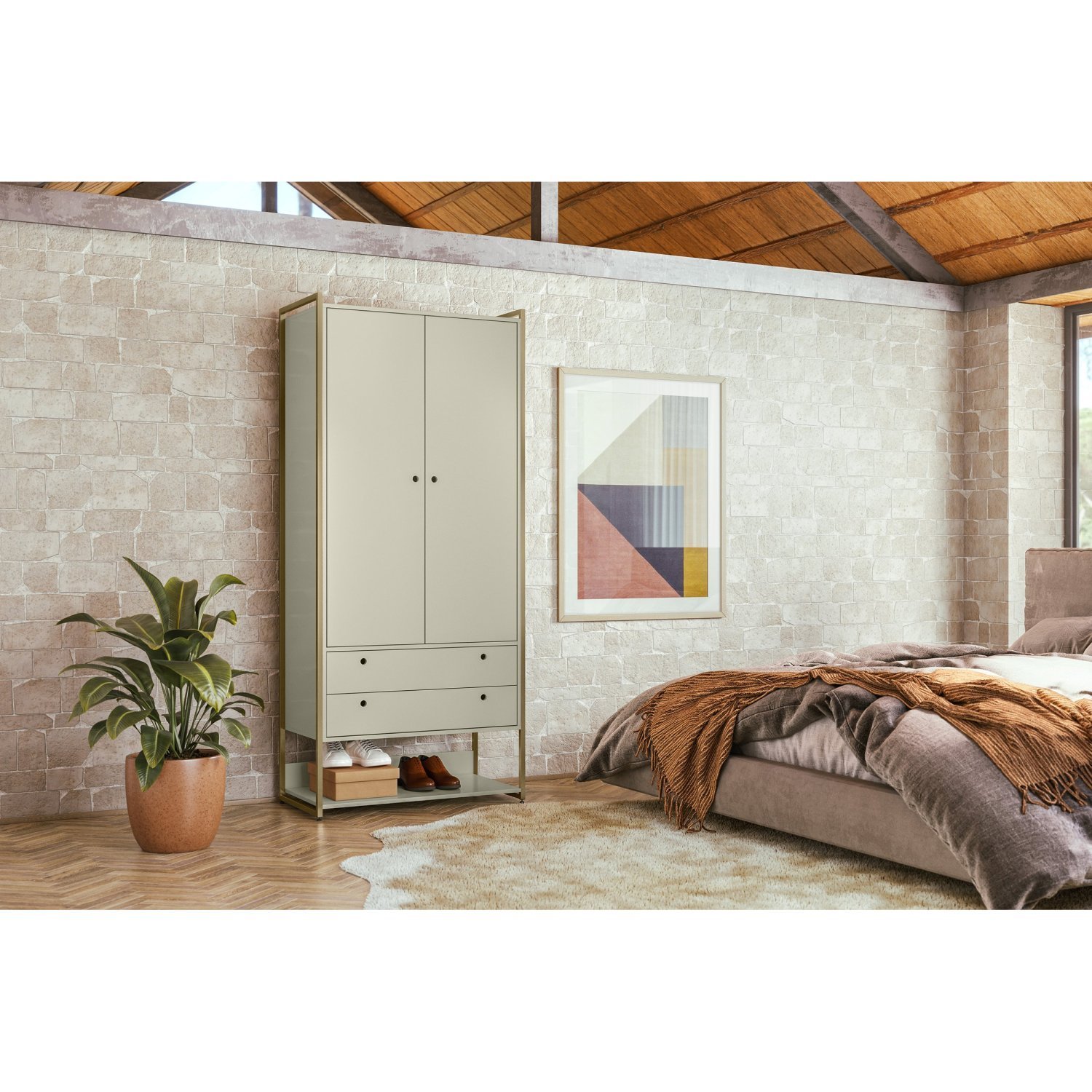 Guarda Roupa Closet Modulado Industrial 2 Porta 2 Gavetas Olivar Off White Ac