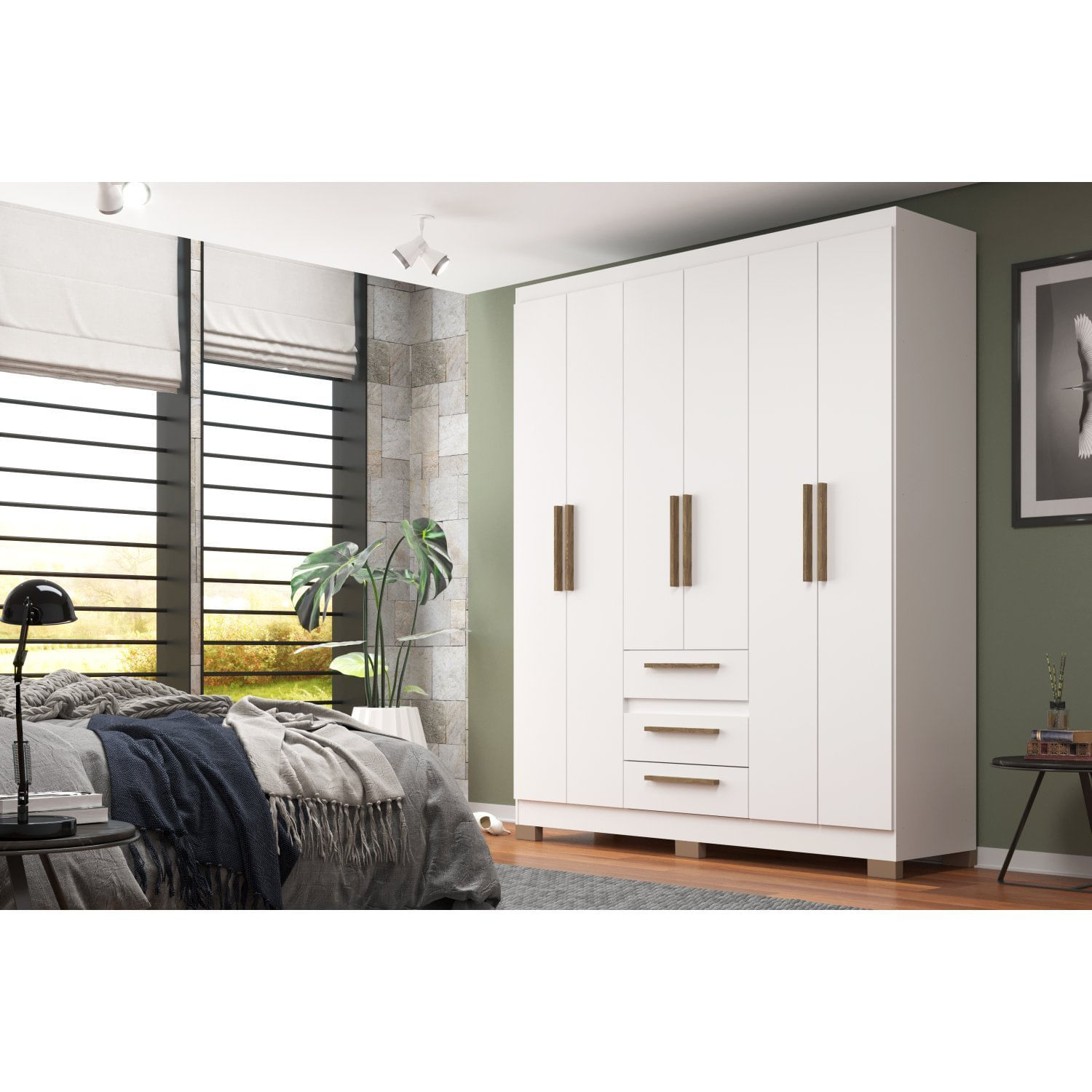 Guarda-roupa Casal 6 Portas E 3 Gavetas Branco