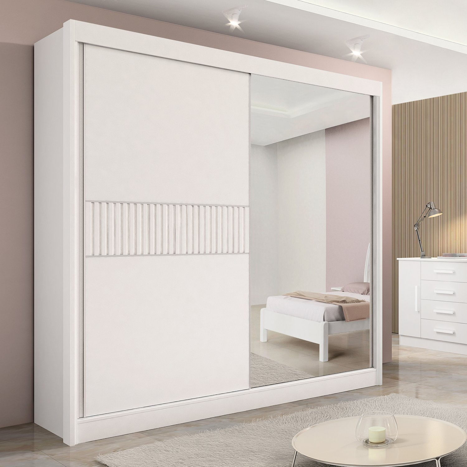 Guarda-roupa Casal 2 Portas 6 Gavetas 100% Mdf Coliseu Ripado Branco