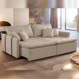 Sofa Cama Retratil E Reclinavel 220cm Detroid Yescasa Linho/cru