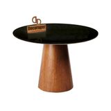 Mesa De Jantar Tampo Laqueado E Vidro 80cm - Base Cone Envernizada Preta