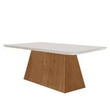 Mesa Sala De Jantar Aida 180cm Em Mdf E Vidro Com Canto Copo Off White/ Imb Rip/ Serig. Off