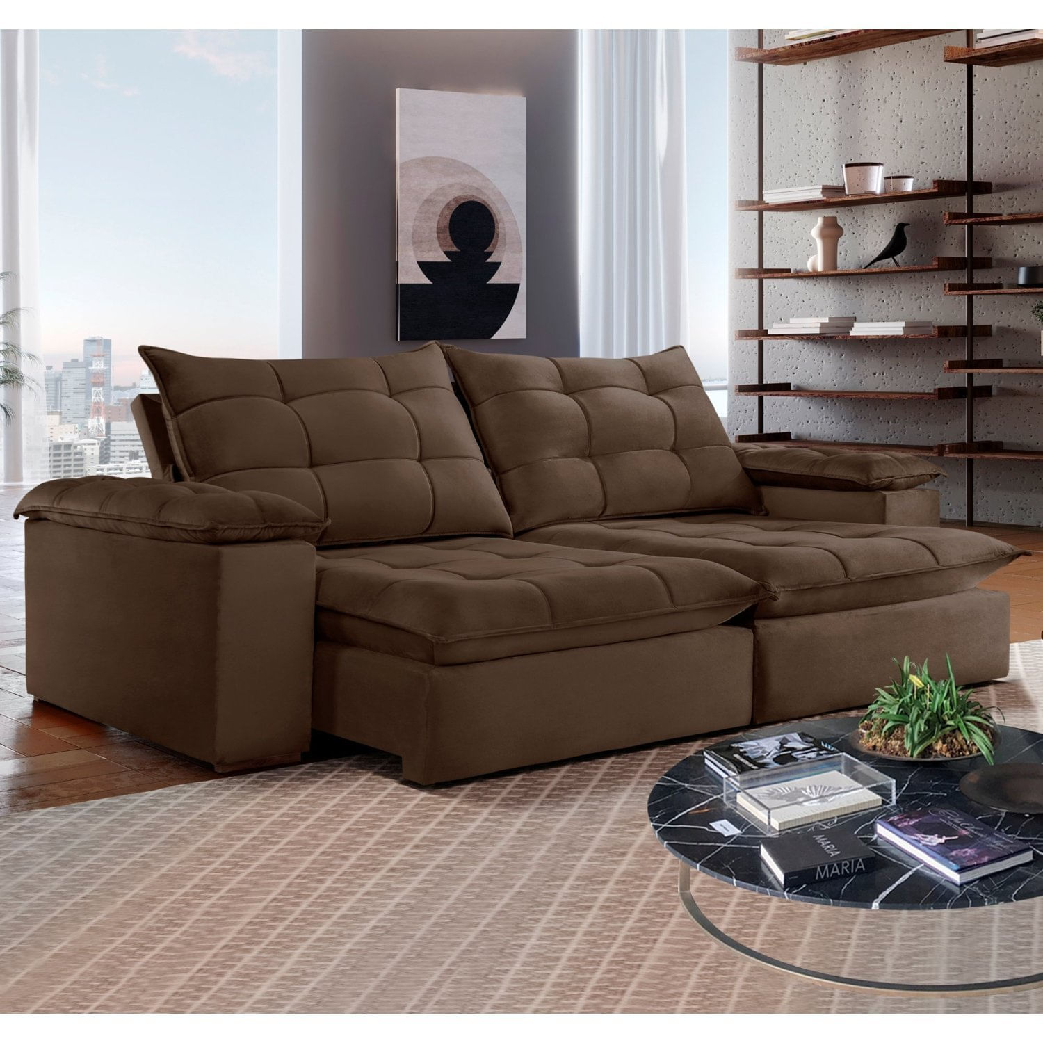 Sofa Retrátil E Reclinável 5 Lugares 290cm Espanha Celflex Marrom