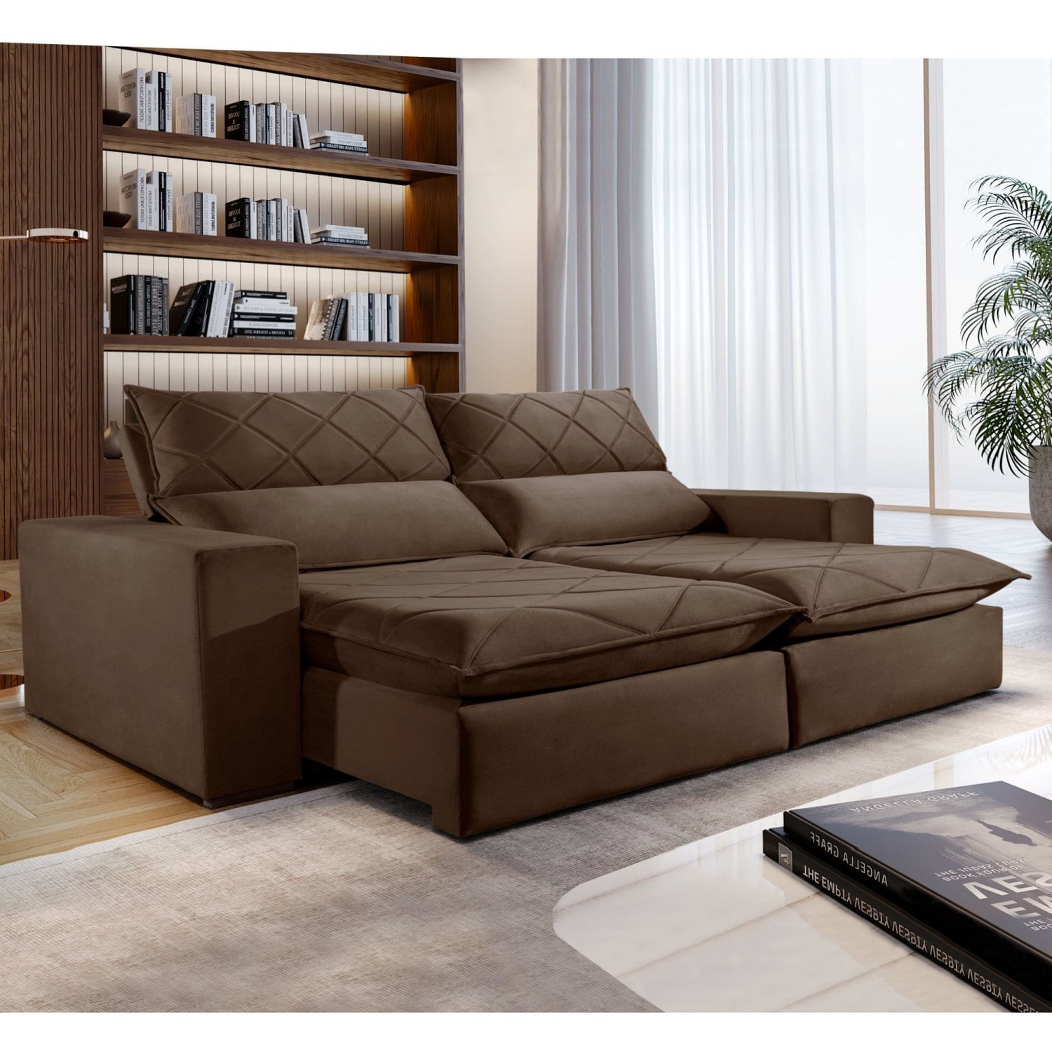 Sofa Retrátil E Reclinável 5 Lugares 290cm Porto Celflex Marrom