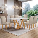 Conjunto Mesa Manuela 160cm Com 6 Cadeiras Canela Tampo Dakota Plus Com Vidro Cinamomo/off White/bege