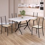 Conjunto Sala De Jantar Mesa Retangular 120x75cm Tampo Madeira Mdp White 4 Cadeiras Rio Creme / Preto Fosco