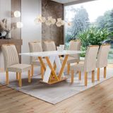 Conjunto Mesa Manuela 160cm Com 6 Cadeiras Arizona Tampo Dakota Plus Com Vidro Cinamomo/off White/bege