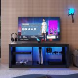 Rack Para Tv Até 55 Polegadas Estilo Gamer Com 2 Prateleiras Em Vidro E Iluminação Em Led Rgb Preto