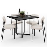 Mesa De Jantar Rivera Preto 90cm Com 04 Cadeiras Industrial Melina F01 Linho Cru - Lyam