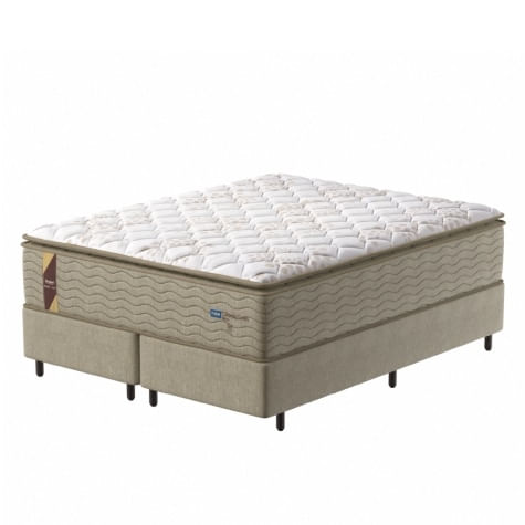 Cama Box Colchão Casal Queen Molas Guarda Costas Max Pillow Top 158x198x78cm Bege / Branco Probel - Suporta Até 180kg Por Pessoa