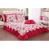 Kit Colcha Cobre Leito Belize Casal Queen 06 Pçs Floral Vermelho [f101]