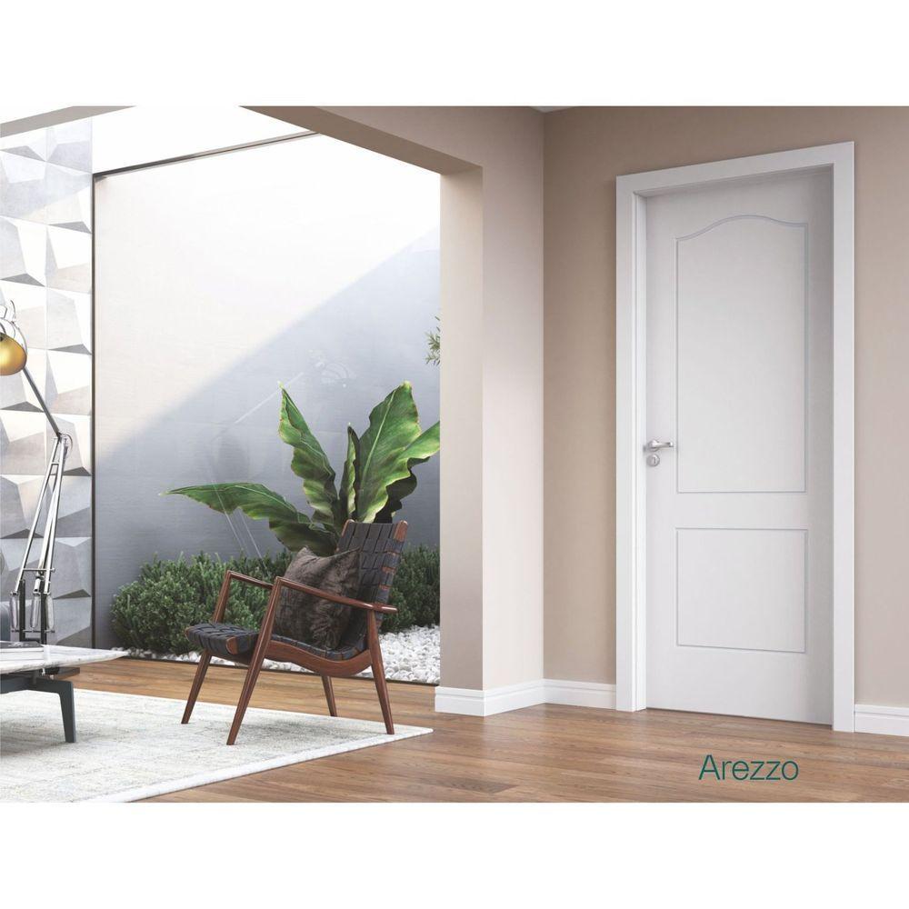 Kit Porta De Madeira Com Friso Arezzo 210x90cm Com Batente Ultra Coleção Premium Plus Famossul Branco