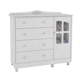 Cômoda De Bebê 1 Porta Com Janela E 4 Gavetas Elô New Móveis Peroba Branco Brilho Branco Brilho