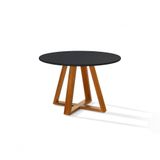 Mesa Jantar Bela Redonda 105cm Tampo Vidro/mdf Pés Madeira