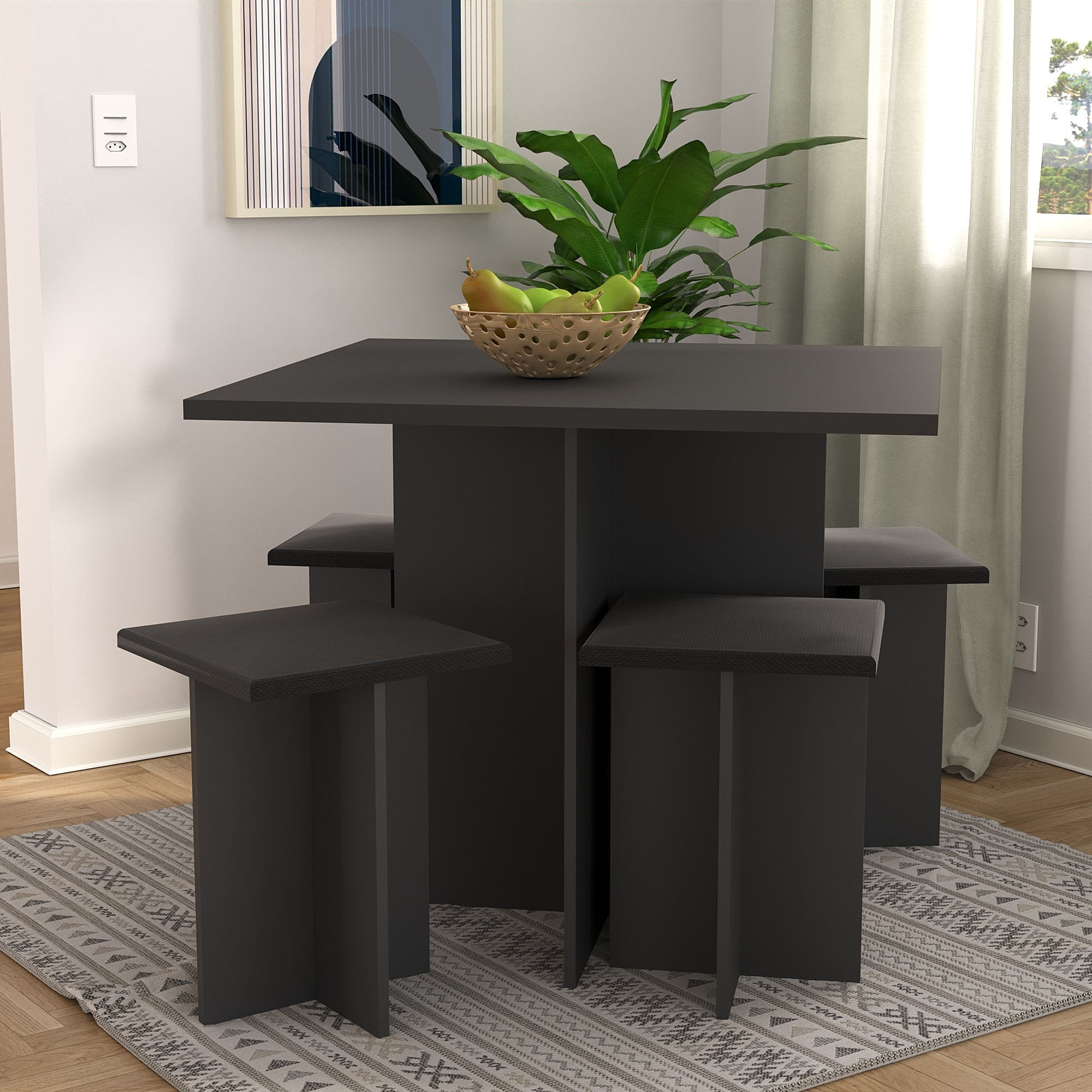 Conjunto Para Cozinha Mesa 4 Lugares Quadrada 4 Banquetas Espresso Móveis Onix Tx/onix Tx