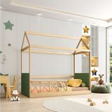 Cama Montessoriano Casinha Garden Com Grade Dupla Casatema Verde/natural