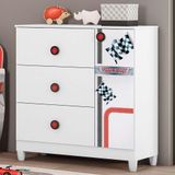 Cômoda Infantil 1 Porta 3 Gavetas Fast Car Branco Móveis Estrela