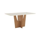 Mesa Sala De Jantar Vértice 1800mm Canto Arredon Com Vidro Nature-off White - Henn