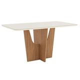 Mesa Sala De Jantar Vértice 1600mm Canto Arredon Com Vidro Nature-off White - Henn