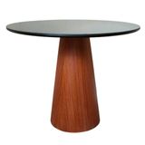 Mesa De Jantar Cone 100 Cm Base Madeira Mogno Tampo Laca + Vidro Cor Preto