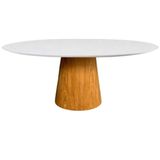 Mesa De Jantar Cone Oval 137x90 Cm Tampo Laca Branca Base Freijó Cor Marrom