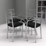 Conjunto de Mesa Tampo Vidro Lion com 4 Cadeiras Aço Juliana Yescasa Cromado/Preto