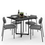 Mesa De Jantar Rivera Preto 90cm Com 04 Cadeiras Industrial Melina F01 Linho Cinza Escuro - Lyam