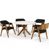 Mesa De Jantar Redonda Cora 120cm Off White M04 Com 04 Cadeiras Living Suran Suede Preto - Lyam