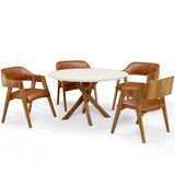 Mesa De Jantar Redonda Cora 120cm Off White M04 Com 04 Cadeiras Living Suran Couríssimo Camel - Lyam