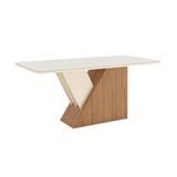 Mesa Sala De Jantar Epic 1800mm Canto Arredond Com Vidro Nature-off White - Henn