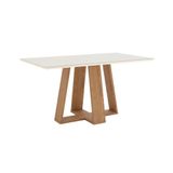 Mesa Sala De Jantar Lins 1600mm Canto Arredon Com Vidro Nature-off White - Henn